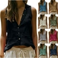 thumbnail image 1 of Feancey Womens Sleeveless Button Down Shirts Summer Casual Collared Cotton Linen Blouse Dressy Office Work Top Basic Tank Tops Khaki XXL, 1 of 7