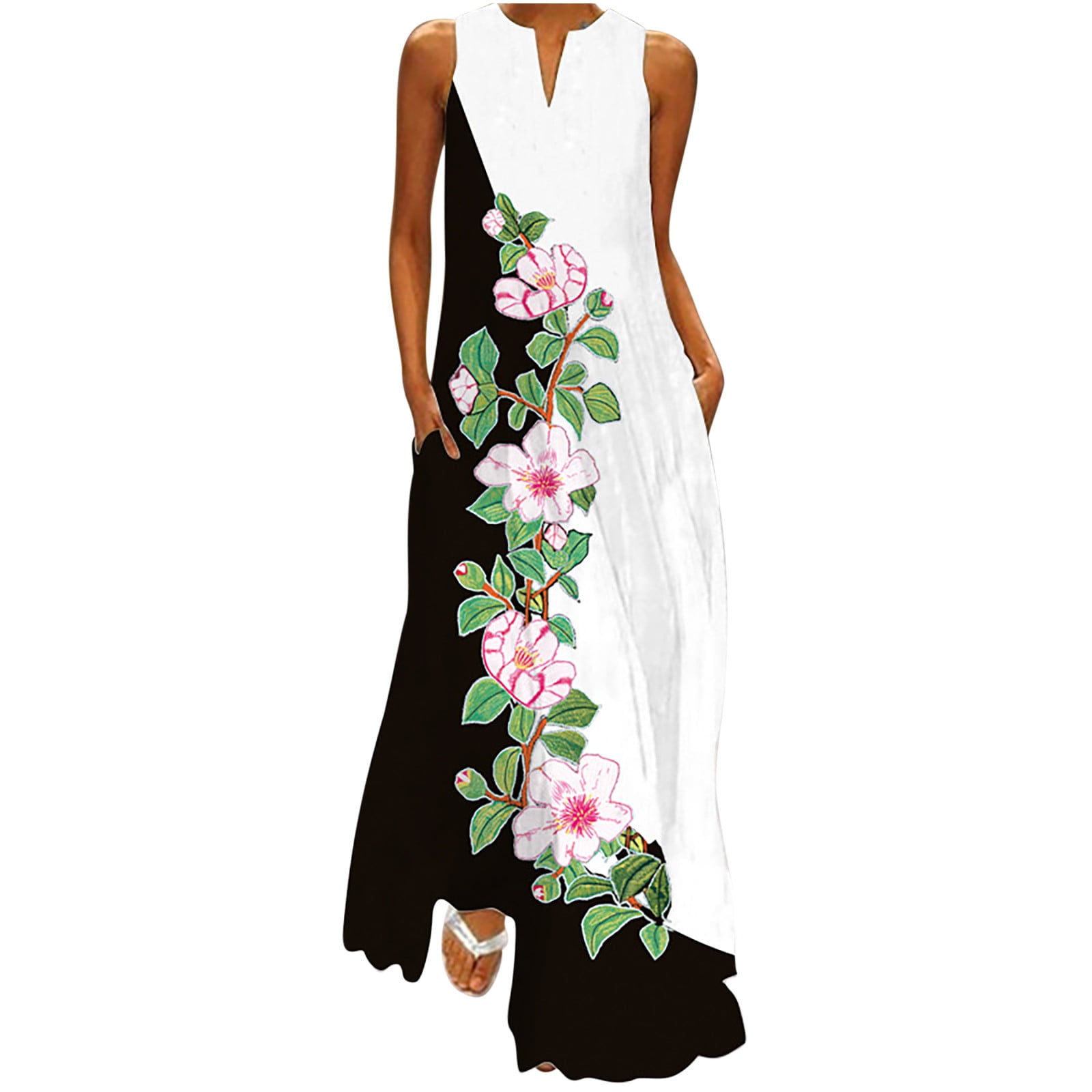 Feancey Womens Sleeveless Maxi Dresses 2025 Vintage V Neck Plus Size ...