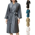 thumbnail image 1 of Feancey Womens Soft Bathrobe Mid Length Casual Long Sleeve Robes Comfy Loose Kimono Sleepwear Fall Lightweight Nightgown with Belt Blue 3XL, 1 of 3