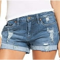 thumbnail image 1 of Feancey Womens Stretch Denim Shorts Mid-Rise Ripped Distressed Jean Shorts Cuffed Hem Casual Mini Shorts Skinny Summer Jorts with Pockets Blue M, 1 of 8