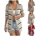 thumbnail image 1 of Feancey Womens Striped Cardigans Lightweight Soft Open Front Cardigan Jacket Half Sleeve Casual Crochet Jackets for Women Coffee S, 1 of 9