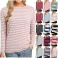 thumbnail image 1 of Feancey Womens Striped Long Sleeve Shirt Fall Trendy Colorblock Loose Tunic Tops Dressy Casual Crewneck Work Blouses Green M, 1 of 9