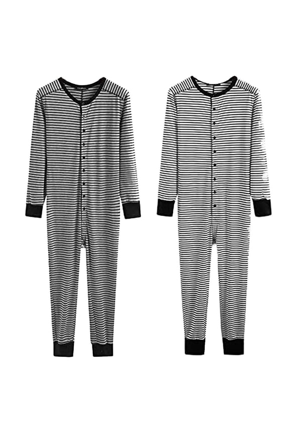 Womens Striped Pjs Onesie Casual Stretch Slim Fit One Piece Pajamas Long Sleeve Button Bodysuit Fall Comfy Soft Union Suit,Gray,S