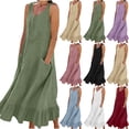 thumbnail image 1 of Feancey Womens Summer Dresses Linen Casual Beach Sundress Flowy Ruffle Hem Sleeveless Maxi Dresses Loose Fit Fashion Tank Dress with Pockets Light Blue XXL, 1 of 6