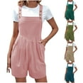 thumbnail image 1 of Feancey Womens Summer Overall Shorts Button Straps Loose Rompers Cotton Casual Solid Color Jumpsuits with Pockets Army Green S, 1 of 7
