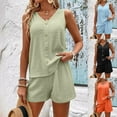 thumbnail image 1 of Feancey Womens Summer Short Sets 2025 Casual Sleeveless V Neck Tank Top Loose Shorts 2 Piece Set Solid Color Lounge Travel OutfitsBlack XXL, 1 of 9