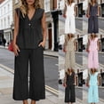 thumbnail image 1 of Feancey Womens Summer Two Piece Set Sleeveless V Neck Peplum Vest Wide Leg Pants Suits Dressy Casual Work Outfits Trendy Going Out Vacation Sets Beige S, 1 of 10