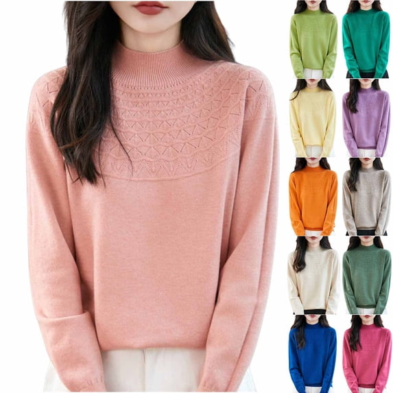Feancey Womens Sweaters Mock Neck Long Sleeve Knitted Pullover Tops Ribbed Knit Casual Loose Sweater Solid Color Jumpers Thermal Underwear Blue XL