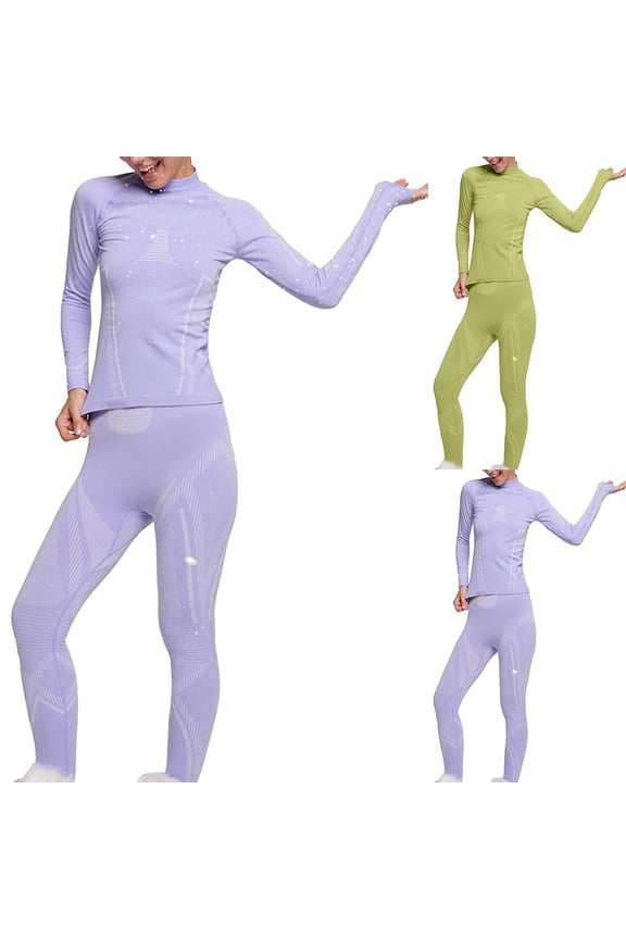 Womens Thermal Underwear Long Johns Winter Warm Compression Ski Snow Base Layer Athletic Top & Bottom for Cold Weather Purple M