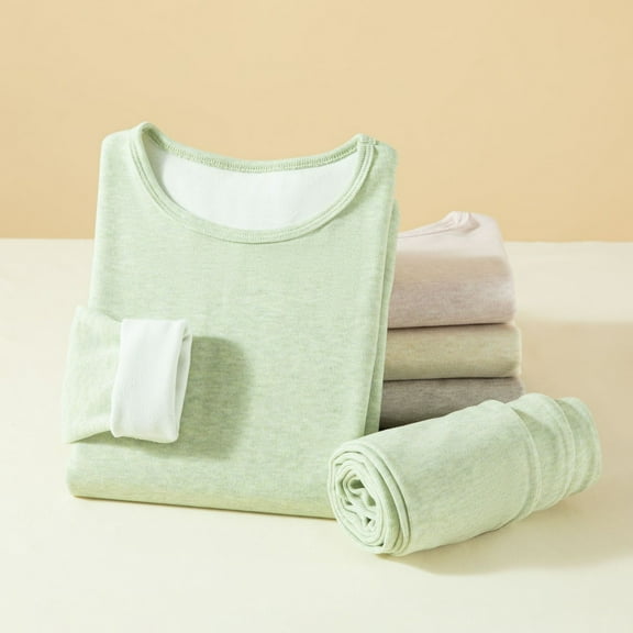 Feancey Womens Thermal Underwear Sets Thin Fleece Base Layer Long Johns Set Solid Color Pajama Tops and Bottoms Sleepwear 2 Piece Green XL