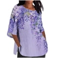 thumbnail image 1 of Feancey Womens Tops Summer Linen Plus Size Shirts Alzheimer's Purple Floral Casual Top Alzheimer Awareness Shirt Round Neck Loose Mid Length Tunics 2025, 1 of 5