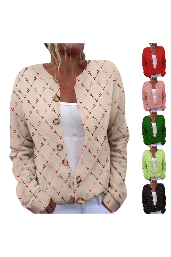 Womens Ugly Christmas Sweater Reindeer Plaid Print Plus Size Cardigans Oversized Long Sleeve Open Front Button Cardigan Sweaters Holiday Cute Tops Green S