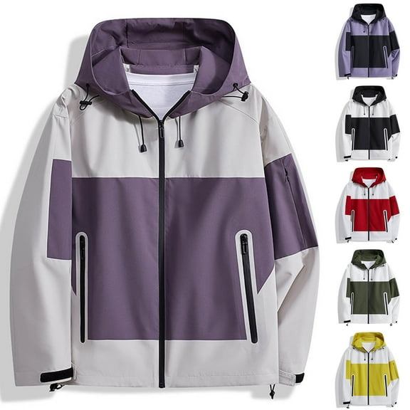 Feancey Womens Waterproof Raincoat Lightweight Rain Jacket Outdoor Full Zip Hooded Rain Coats Fashion Patchwork Softshell Jakcets with Zipper Pockets Army Green L