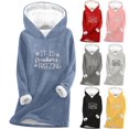 thumbnail image 1 of Feancey Womens Winter Fleece Hoodie Trendy Letter Print Thermal Tops Thick Warm Sherpa Lined Hooded Sweatshirts Cozy Soft Loungewear Pajamas Yellow L, 1 of 4