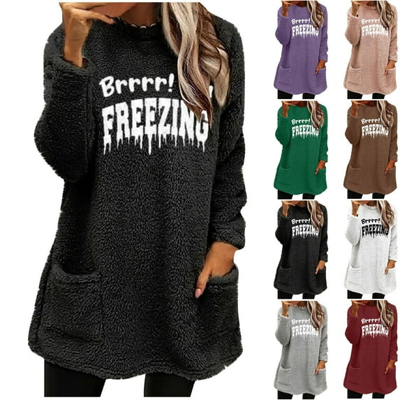 Feancey Womens Winter Fleece Tops Comfy Sherpa Warm Pullover Long Sleeve Crewneck Sweatshirts Fluffy Fuzzy Thermal Loungewear with Pockets Purple 3XL