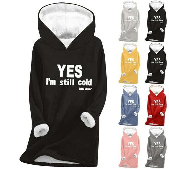 Feancey Womens Winter Hoodies Fleece Lined Warm Hooded Sweatshirts Casual Letter Print Pullover Comfy Fuzzy Thermal Tunic Tops Loungewear Yellow M