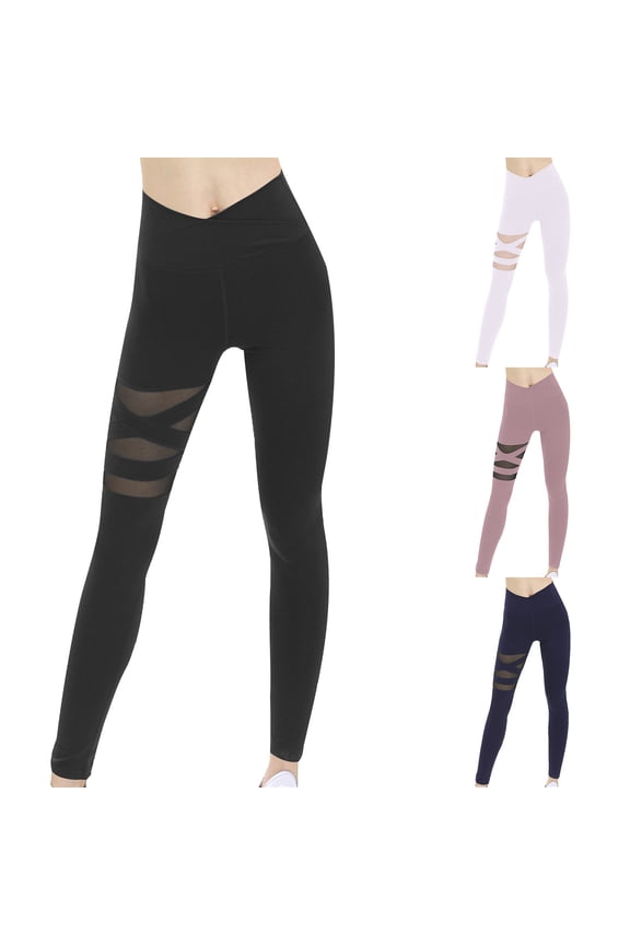 Womens Workout Leggings Crossover High Waist Yoga Pants Tummy Control Sports Skinny Pants Stretchy Slim Fit Athletic Tights Daily Sales Black S