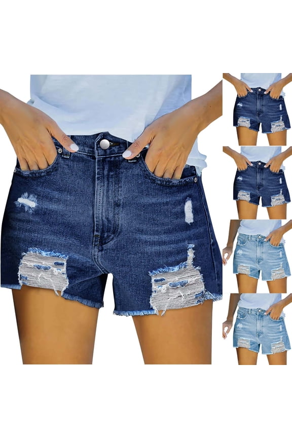 Womens Y2K Denim Shorts Summer Distressed Cut Off Jean Shorts Ripped Frayed Hem Casual Summer Jorts Button Fly Stretchy Mini Shorts with Pockets Light Blue XXL