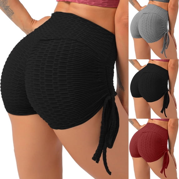 Feancey Womens Yoga Booty Shorts Side Ruched Drawstring Dance Shorts Scrunch Butt Lifting Workout Shorts Stretch High Waisted Athletic Shorts Dark Gray S