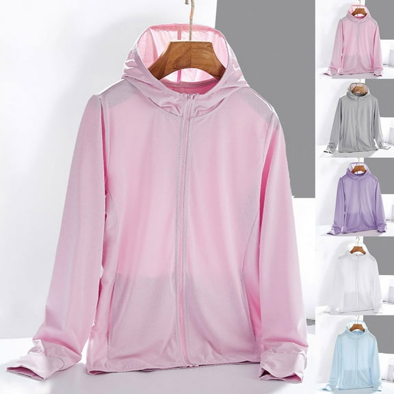 Feancey Womens Zip up Hoodies Lightweight Sun Protection Fishing Shirts Outdoor Quick Dry Hiking Hoodie Jacket Long Sleeve with Thumbholes Gray L