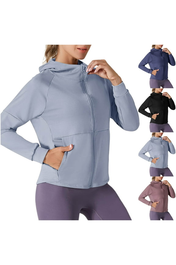 Feancey Workout Cropped Jackets for Women Full Zip Slim Fit Sun Shirt Hoodies Lightweight Athletic Running Sports Track Jacket with Pockets Black XXL