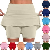 Feancey Workout Gym Skorts for Women Tummy Control Tennis Skirts Solid Casual High Waisted Golf Skirt Summer Running Athletic Skorts Beige L