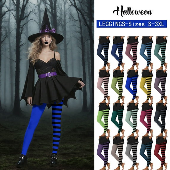 Feancey Workout Leggings for Women Halloween Vintage Striped Print Yoga Tights Athletic Casual High Waisted Skinny Pants Funny Gifts Light Blue XL