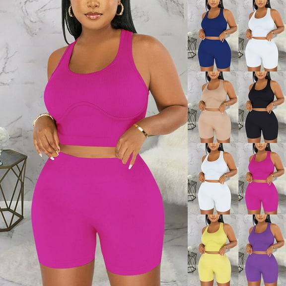 Feancey Workout Sets for Women Ribbed Knit Slim Fit Tank Top and Boyshorts 2 Piece Outfits Soft Knitted Athletic Set Tracksuit Outfit Black L