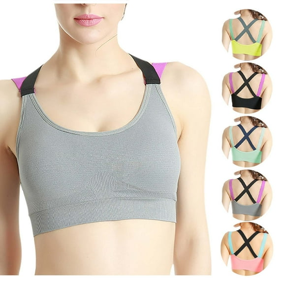 Feancey Workout Sports Bras for Women Padded Yoga Bra Colorblock Fashion Cross Back Brassiere Seamless Casual Athletic Tank Top Pink L