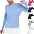 thumbnail image 1 of Feancey Workout Tops for Women Thumb Holes Long Sleeve Fitness Shirts Lightweight Quick Dry Running Sun Shirt Solid Color Base Layer Athletic Tees Blue M, 1 of 10