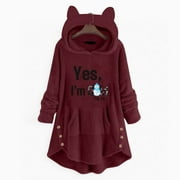 Feancey Yes,I'm cold Womens Fuzzy Fleece Thermal Sweatshirts Blouse Fall Winter Buttons Long Sleeve Hooded Plush Pocket Pullover Coat Tops