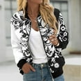 thumbnail image 1 of Feancey Zip up Bomber Jacket Women Long Sleeve Collarless Lightweihgt Jackets Dressy Casual Floral Print Varsity Jacket Thin Outerwear with Pockets White XXL, 1 of 5