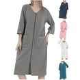thumbnail image 1 of Feancey Zip Up Robes for Women Long 3/4 Sleeve Waffle Knit Nightgowns Solid Casual V Neck Sleepwear Dressing Robe Soft Lightweight Knee Length Loungewear Back to School Prime Sales Gray 3XL, 1 of 9