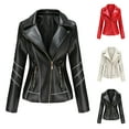 thumbnail image 1 of Feancey Zip up Leather Jacket Women Slim Fit Casual Moto Jackets Lapel Long Sleeve PU Bike Coats Spring Fall Fashion Outerwear with Pockets Black S, 1 of 9