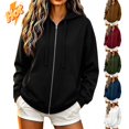 thumbnail image 1 of Feancey Zipper Sweatshirts for Women Oversized Zip Up Hoodies Drawstring Long Sleeve Loose Fit Hooded Jackets Fall Lightweight Athletic Jacket with Pockets Red XL, 1 of 3