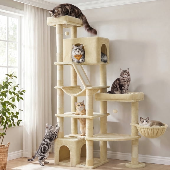 Feandrea 74.1-Inch Cat Tree Tower for Indoor Extra Large Cats, Summer Sand