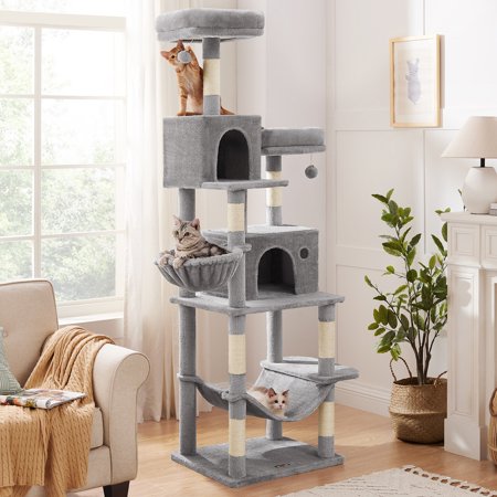 Feandrea 78.3" Cat Tree Condo Tall Large Cat Tower with Scratching Posts Cat Climbing Posts Removable Top Perch Covers Light Gray