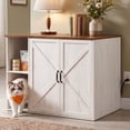 thumbnail image 1 of Feandrea Cat Litter Box Enclosure, Hidden Cat Washroom with Power Outlet, Barn Doors, 39.4 x 26.8 x 31.5 inch, Cloud White and Rustic Brown, 1 of 7