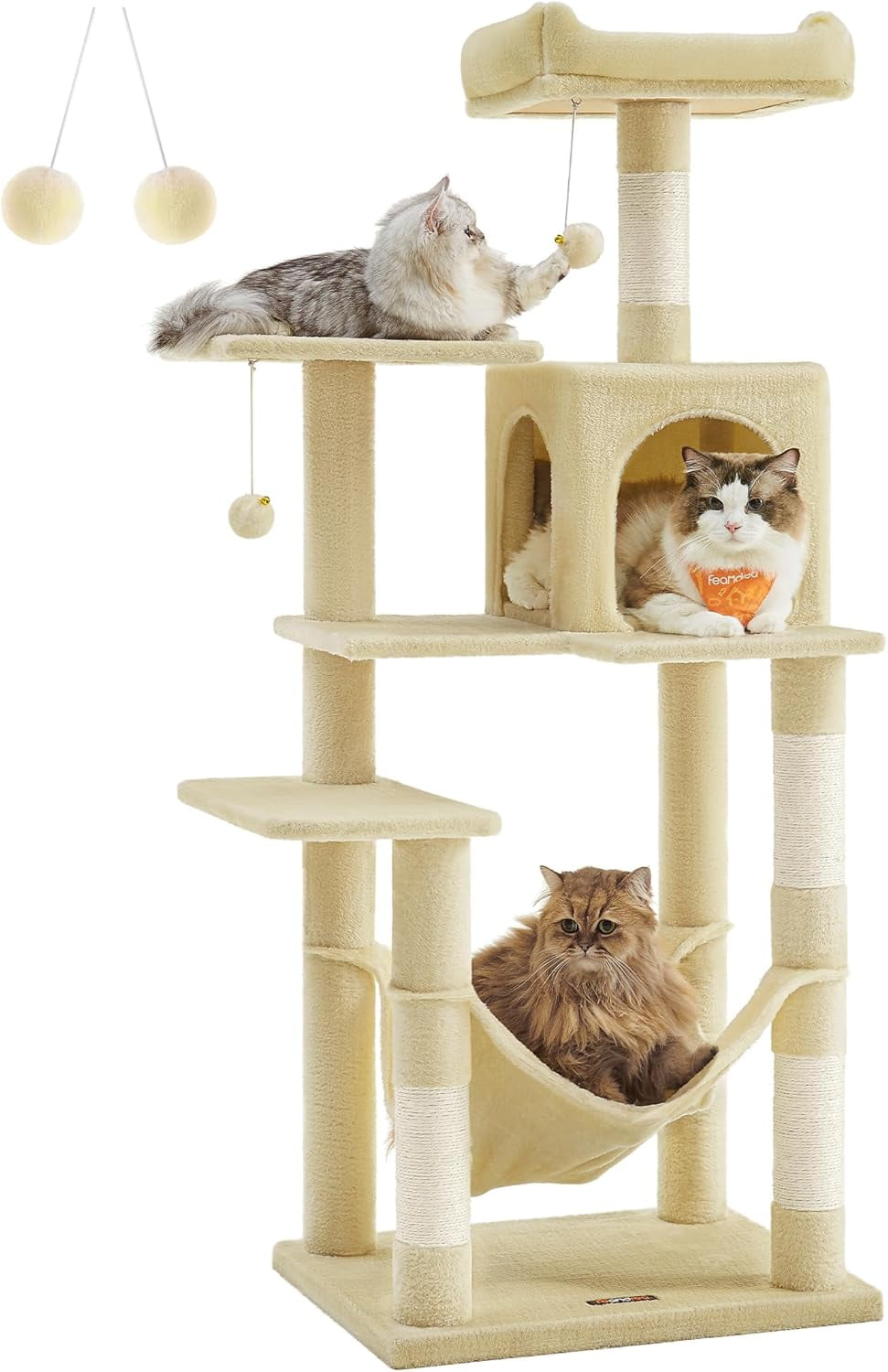 Feandrea 56.3'' Beige Multi-Level Cat Tree with Sisal Posts