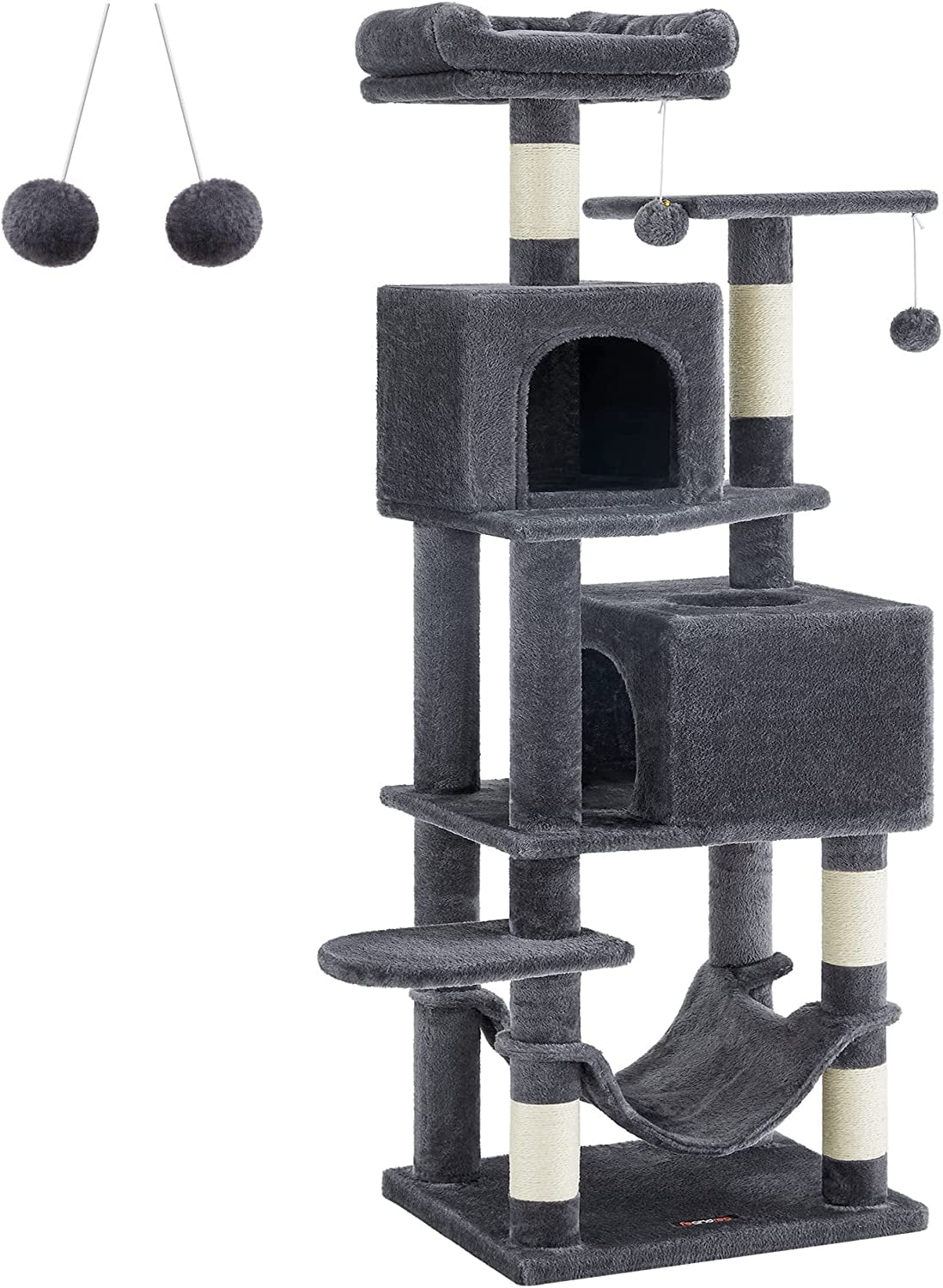 Feandrea Cat Tree, 61Inch Cat Tower for Indoor Cats, Plush MultiLevel Cat Condo with 5