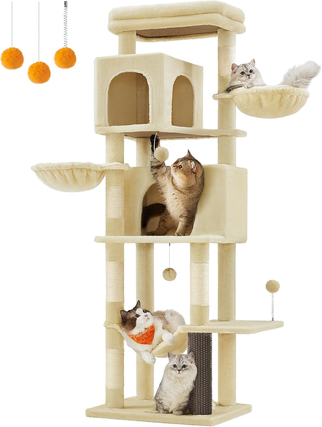 Feandrea 69-Inch Beige Sisal Multi-Level Cat Tree Tower