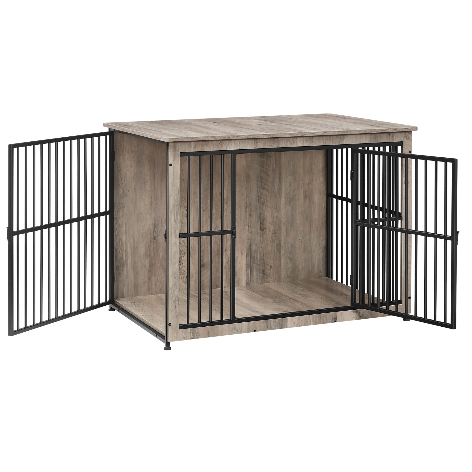 Feandrea Dog Crate Furniture, 43.3" Side End Table, Modern Kennel for Dogs Indoor up to 80 lb, Heavy-Duty Dog Cage with Enclosed Base, Double-Door Dog House, Heather Greige