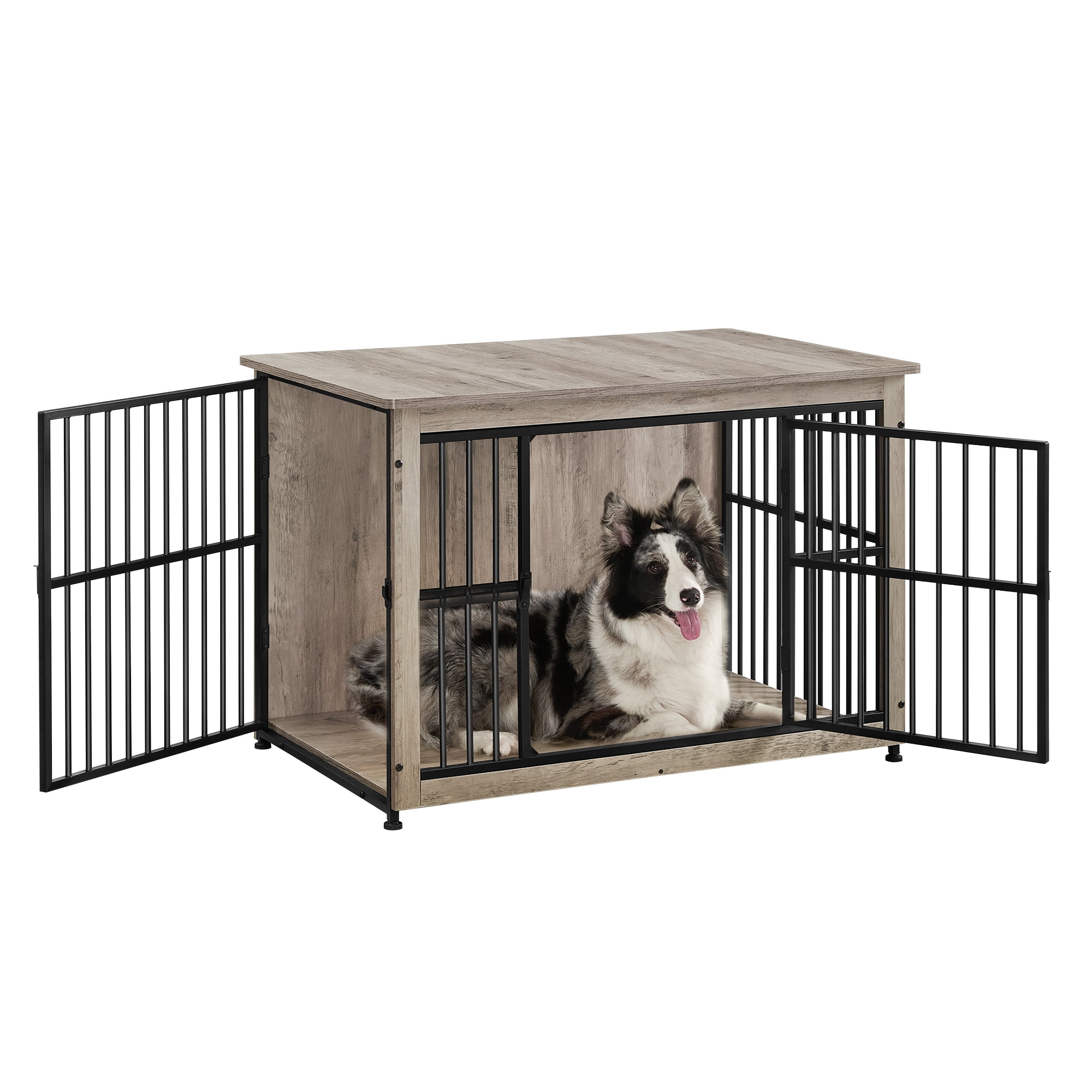 Medium Gray Particleboard and Steel Dog Crate Table