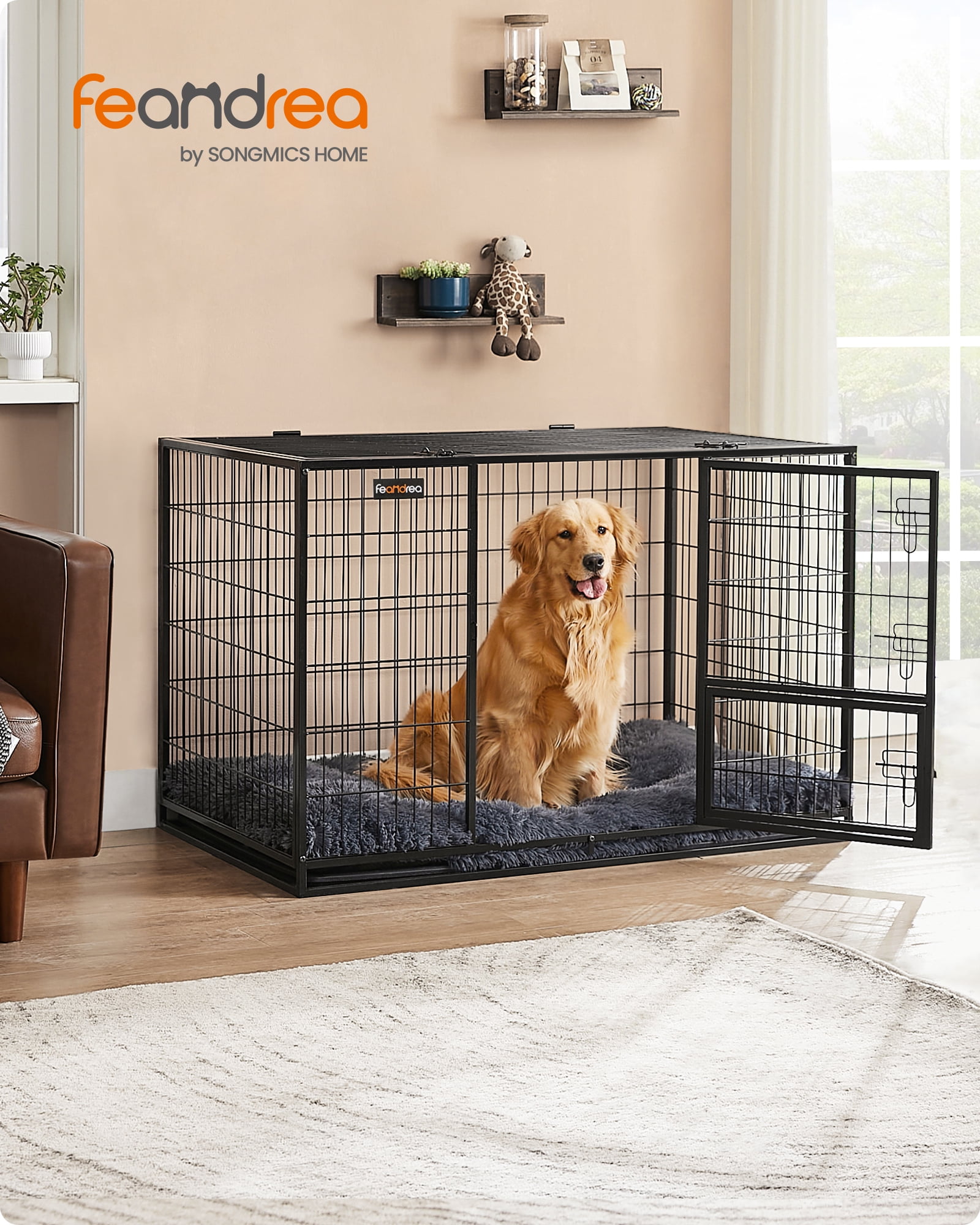 XXL Black Heavy-Duty Metal Dog Crate with Removable Tray