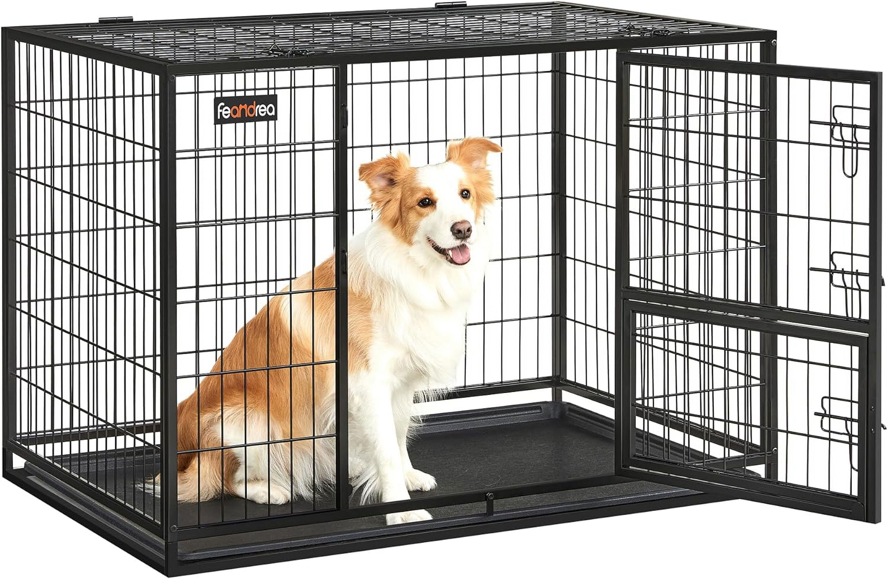Extra Large Black Heavy-Duty Metal Dog Crate with Removable Tray