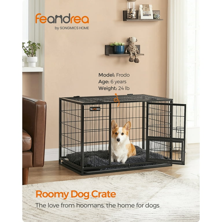 Feandrea Heavy Duty Dog Crate with Removable Tray Metal Kennel for Small and Medium Dogs 36.4 x 22.6 x 25.2 Inches Black Walmart
