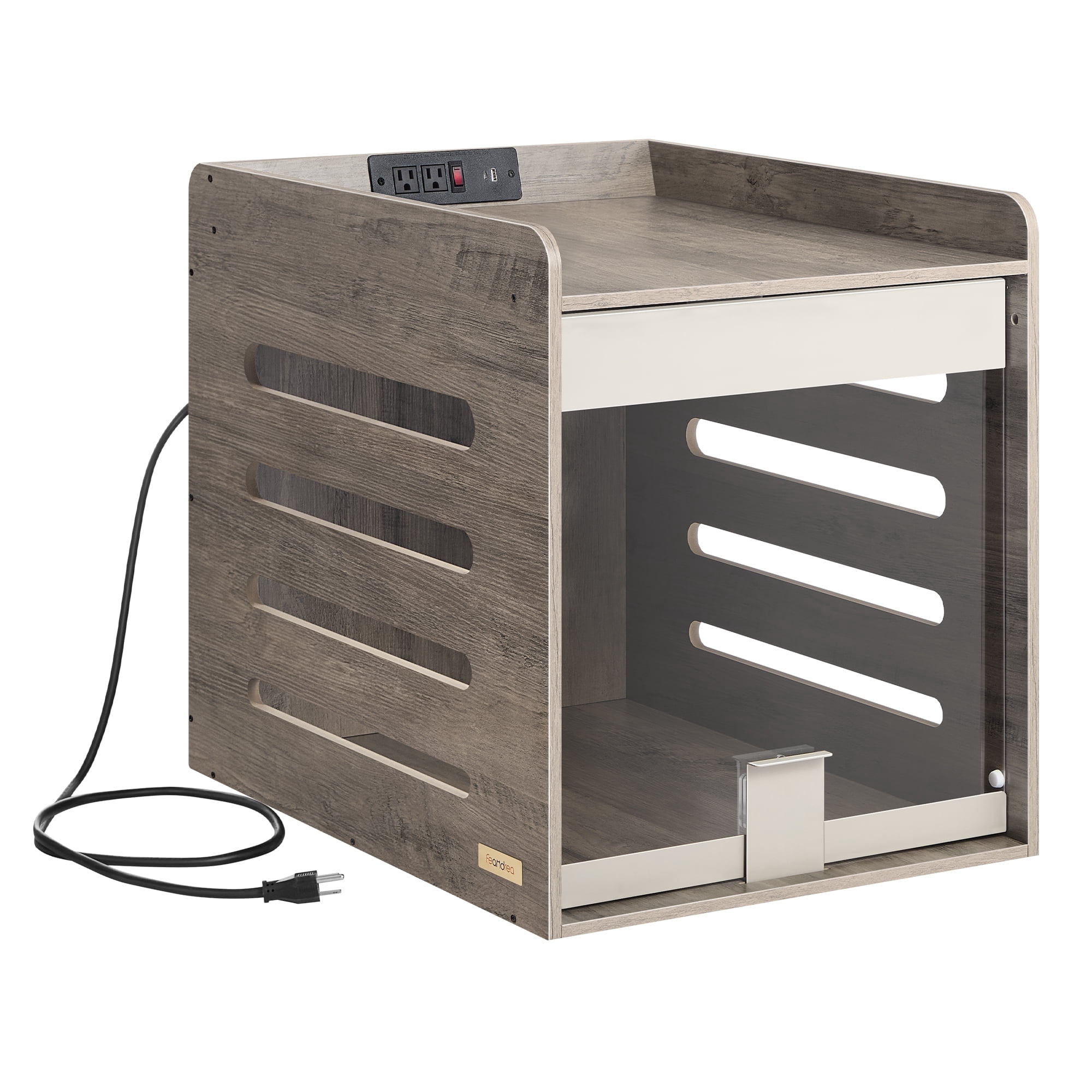 Feandrea Modern Dog Crate Furniture with Charging Station, Kennel Indoor with Flip-up Hidden Acrylic Door, for Small Dogs up to 22 lb, Side End Table, Heather Greige