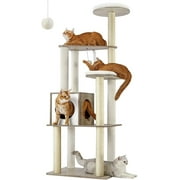 Feandrea WoodyWonders Cat Tree, 65-Inch Modern Cat Tower for Indoor Cats, Multi-Level Cat Condo with Scratching Posts, Cat Furniture, Greige