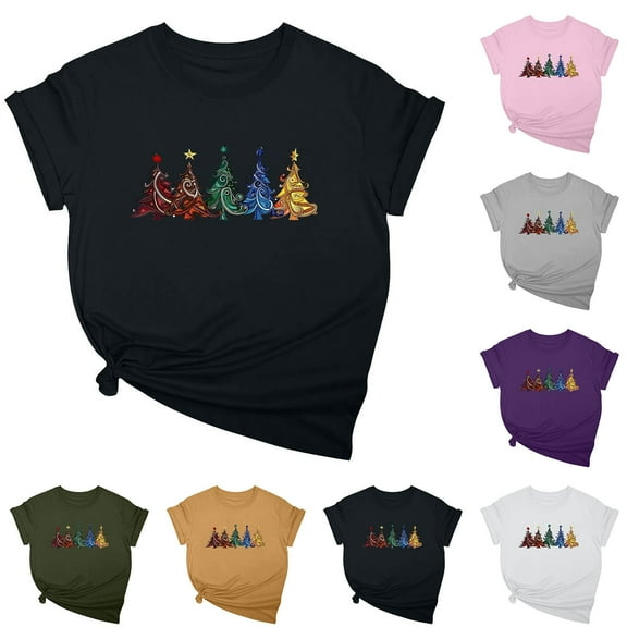 Feanecy Women's Christmas Tree Tshirt Soft Casual Short Sleeve Graphic Tees for Women Novelty Xmas Round Neck Tops 2024 Fashion Ladies Tee Shirts Green 3XL