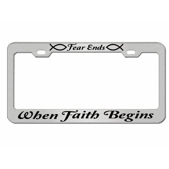 Fear Ends When Faith Begins License Plate Frame for Women/Men Christian Jesus Car Accessories Car Tag Holder Cover
